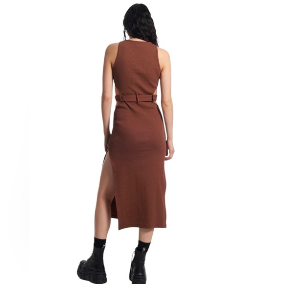Ragged Priest Cut Out Sleeveless Brown Ribbed Midi Dress Size 14/Large NWT - Picture 6 of 13